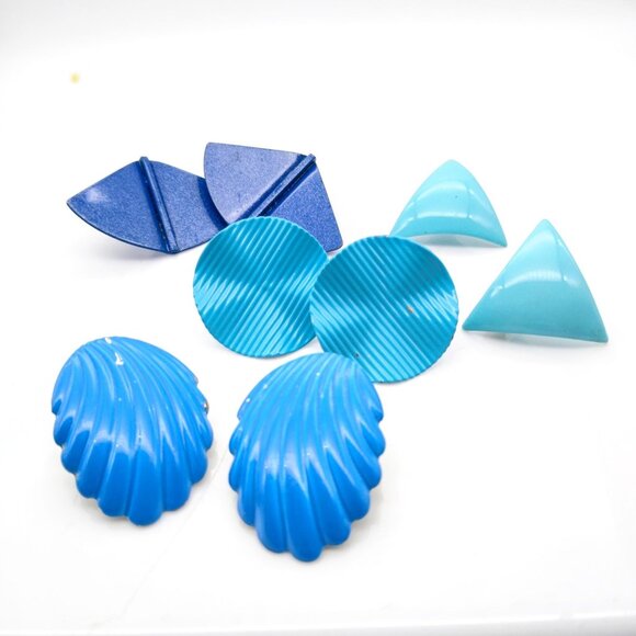 Vintage Blue Enamel Earrings Bundle, Lot of 4 Pair Bright Studs - Picture 1 of 3